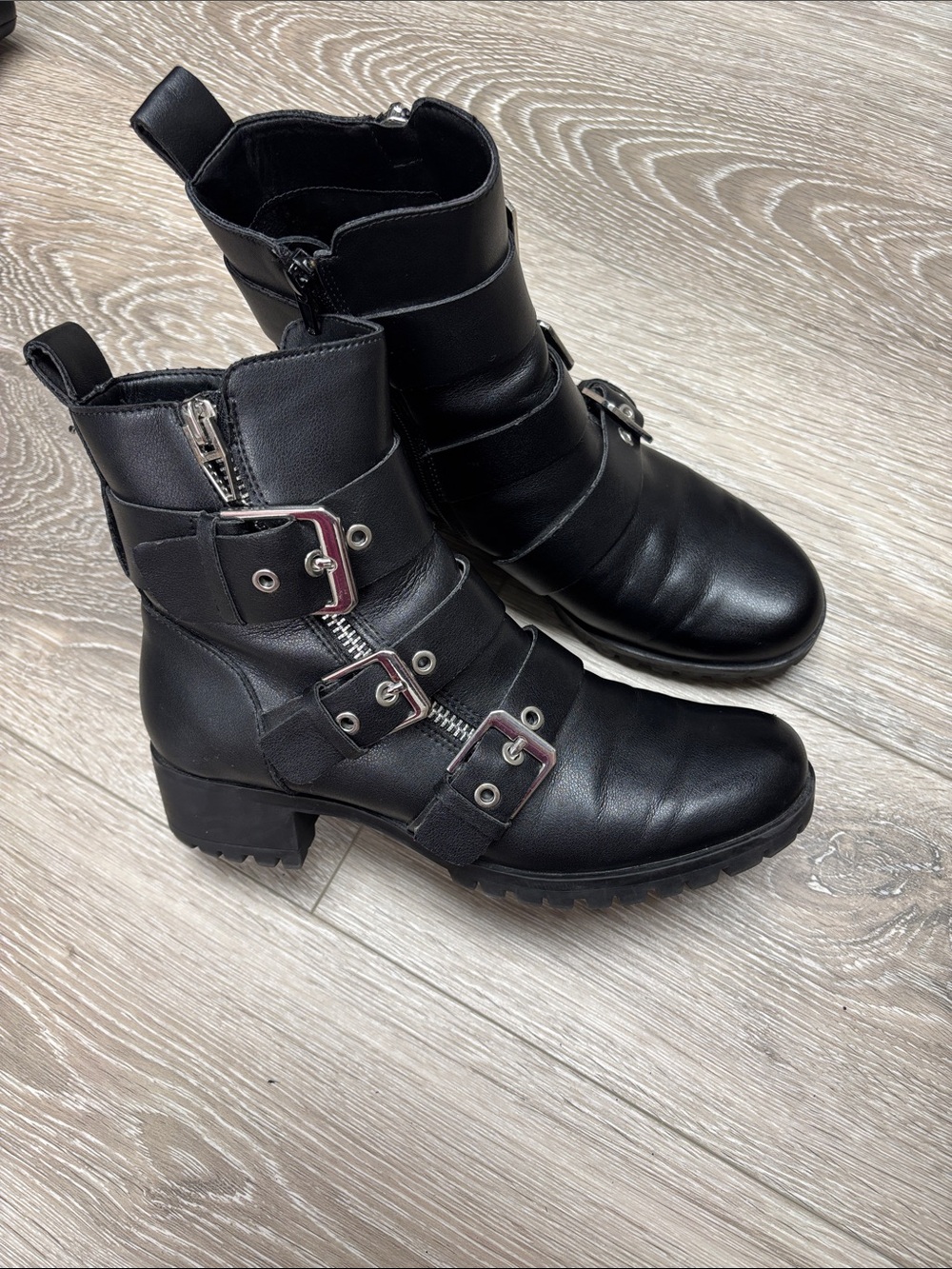 Dolce Vita Moto Black Buckle Strap Women's Ankle Boots